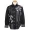 Manzini Black/White Paisley Design Embroidered Long Sleeves 100% Cotton Shirt MZ-62